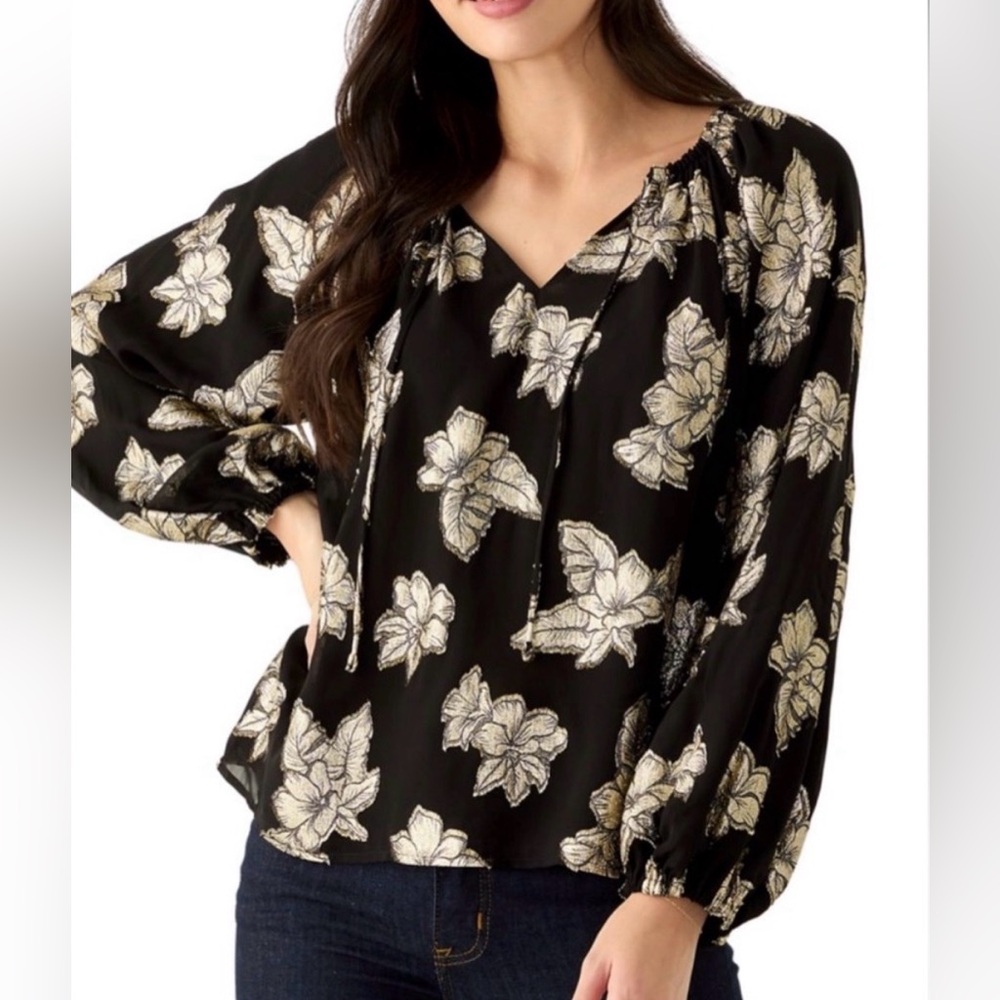 NWT Tommy Bahama Shimmering Shores black gold metallic leaf top Size Medium